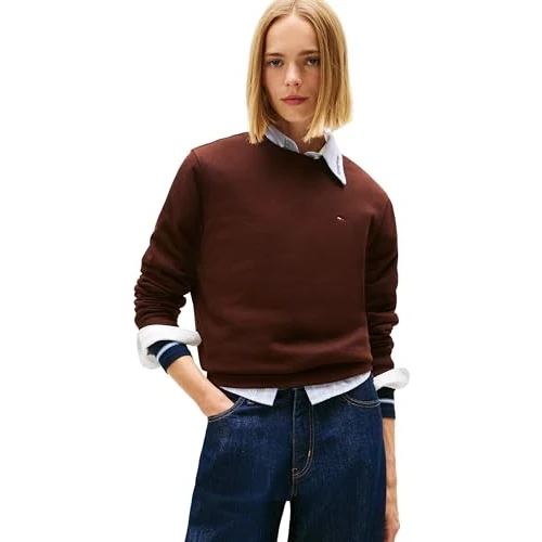 TOMMY JEANS Damska TJW REG S FLAG CREW DW0DW19959, Brązowa, XL, Brązowy (Rich Brown), XL