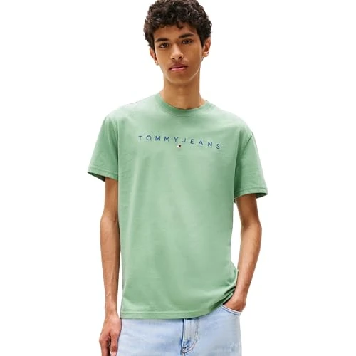 Limited-time offer: Tommy Jeans Mens TJM Reg Linear Logo Tee Ext Dm0dm17993 S/S T-Shirt, Green (Cloudy Jade Multi), XS UK from 24.00 £ to 24.00 £ (save 0.00%)