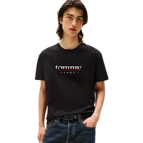 Tommy Jeans Uomo T-Shirt Maniche Corte Tee Regular Fit, Nero (Black), XS