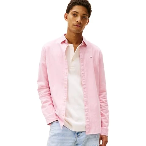 Tommy Jeans Camisa Hombre TJM Slim Manga Larga, Rosa (Mystic Pink), L
