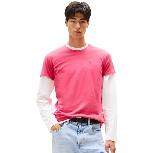 Offerta a tempo: Tommy Jeans Tjm Xslim Jersey Tee Dm0dm04411, Maglietta a Maniche Corte Uomo, Red (Vintage Cerise), XS - 15% da 19.95 € a 16.93 €