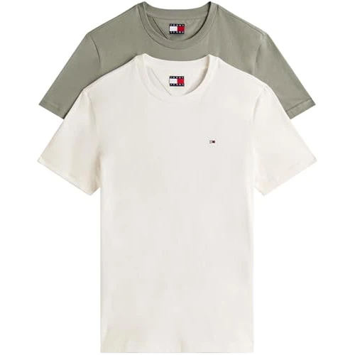 TOMMY JEANS Heren TJM XSLIM 2PACK Jersey TEE EXT DM0DM20687, Multi, M, Multi (Ecru/Utility Sage), M