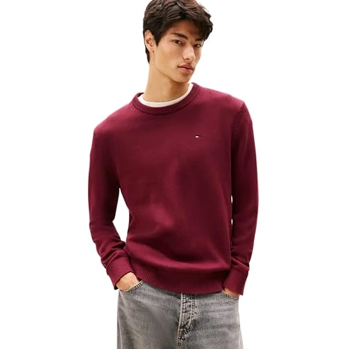 Tommy Jeans Uomo Pullover Sweater Slim Fit, Rosso (Red Wine), XXL