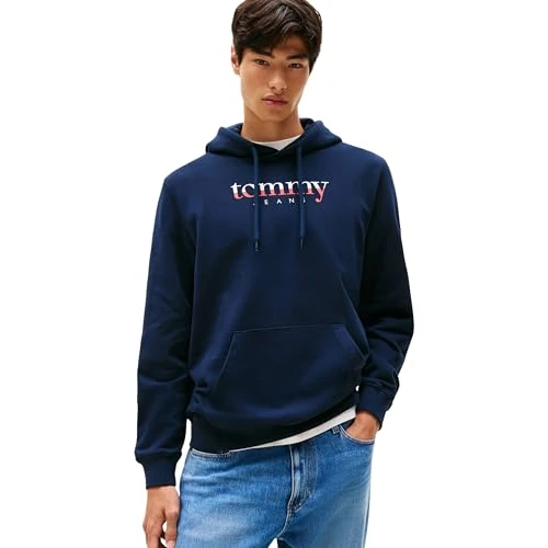 Tommy Jeans Uomo Felpa con Cappuccio Regular Fit, Blu (Dark Night Navy), XS