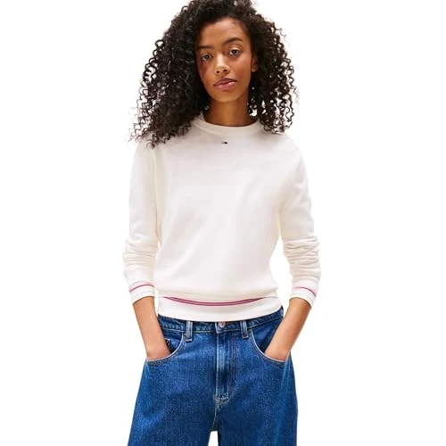 Tommy Jeans Women’s Essential Crew Cotton Jumper, Off-White (Ancient White), 3XL