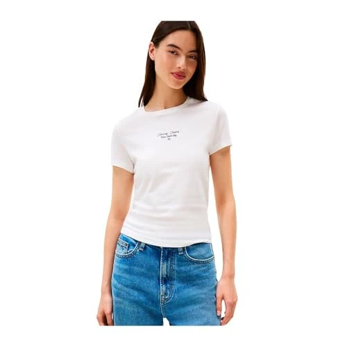 Offerta a tempo: Tommy Jeans Donna T-Shirt Maniche Corte Slim Logo Tee con Scollo Rotondo, Bianco (Ecru), XS - 43% da 29.90 € a 16.95 €