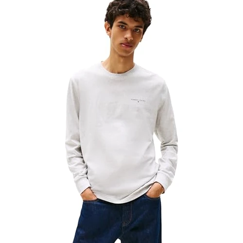 Tommy Jeans Uomo Maglietta a Maniche Lunghe Slim Chest Linear in Cotone, Grigio (Lt Grey Htr), XS