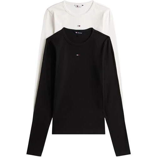 Tommy Jeans Womens Tjw 2pack Slim Essential Rib Dw0dw17716 L/S T-Shirt, Multi (Black/Ecru), L UK