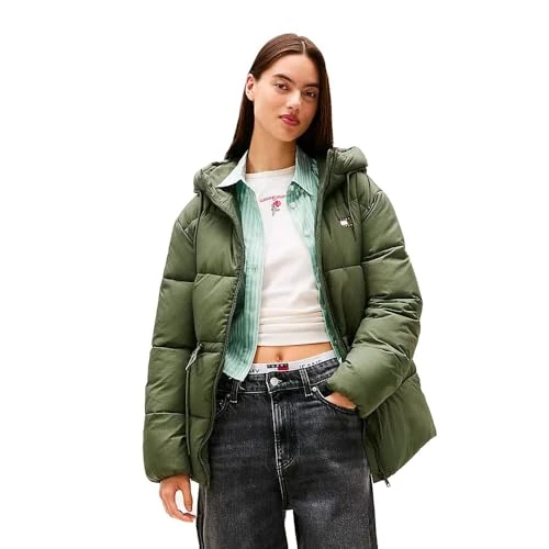 Oferta limitada: Tommy Jeans TJW DW0DW21626 - Chaqueta acolchada con capucha para mujer, color verde, talla M, Verde (verde peltre), M de 182.34 € a 38.65 € (ahorro 78.8%)