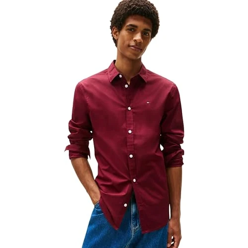 Offerta a tempo: Tommy Jeans Tjm Original Stretch Shirt Dm0dm04405, Camicia a Maniche Lunghe Uomo, Rosso (Red Wine), XS - 40% da 69.90 € a 41.95 €