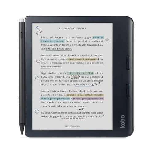 Kobo Libra Colour | eReader | 7” Glare-Free Colour E Ink Kaleido™ 3 Display | Dark Mode Option | Audiobooks | Waterproof | (Black with Stylus)