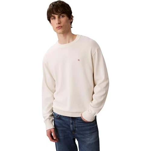 Offerta a tempo: Calvin Klein Uomo Pullover Cotton Relaxed con Scollo Rotondo, Beige (Tofu), XXL - 37% da 89.90 € a 56.60 €