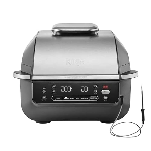 Ninja 5-in-1 Indoor Grill & Air Fryer, 5 Cooking Functions, Make Up to 4 Burgers, 5.7L Capacity, Low Smoke (Low Smoke), Digital Meat Thermometer, Black/Silver, EG351EU