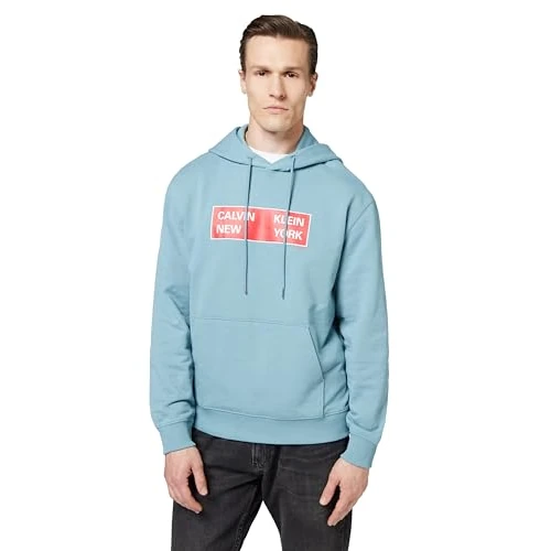 Offre limitée : Calvin Klein Sweat à Capuche Homme Terry Box Graphic Regular Fit, Bleu (Smoke Blue), M de 39.25 € à 34.70 € (12% de remise)