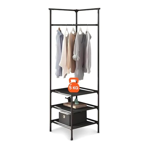 Avilia Corner Coat Rack with 3 Shelves – 180 x 45 x 45 cm, 5 kg Capacity per Shelf – Space-Saving Design for Clothes, Coats, Shoes and Accessories – Easy and Quick to Assemble