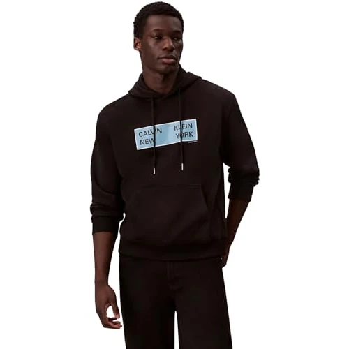 Calvin Klein Men’s Terry Box Graphic Regular Fit Hoodie, Black (Black), L