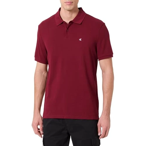 Calvin Klein Uomo Maglietta Polo Maniche Corte Monogram Pique in Cotone, Rosso (Renaissance Red), XS