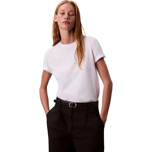 Zeitlich begrenztes Angebot: Calvin Klein Damen T-Shirt Kurzarm Classic Tee Rundhalsausschnitt, Weiß (Brilliant White), L von 21.25 € auf 21.25 € (0.00% Rabatt)