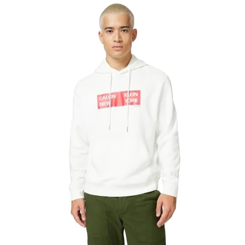 Offerta a tempo: Calvin Klein Uomo Felpa con Cappuccio Terry Box Graphic Regular Fit, Bianco (Bright White), XL - 0.00% da 99.90 € a 99.90 €