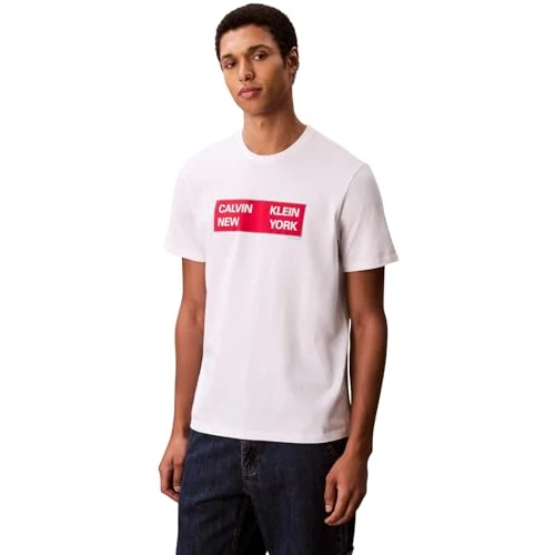 Calvin Klein Uomo T-Shirt Maniche Corte Box Graphic Tee Regular Fit, Bianco (Brilliant White), L