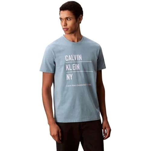 Oferta limitada: Calvin Klein Camiseta de manga corta Hombre Graphic con logotipo, Azul (Smoke Blue), XL de 29.90 EUR a 20.95 EUR (ahorro 30%)