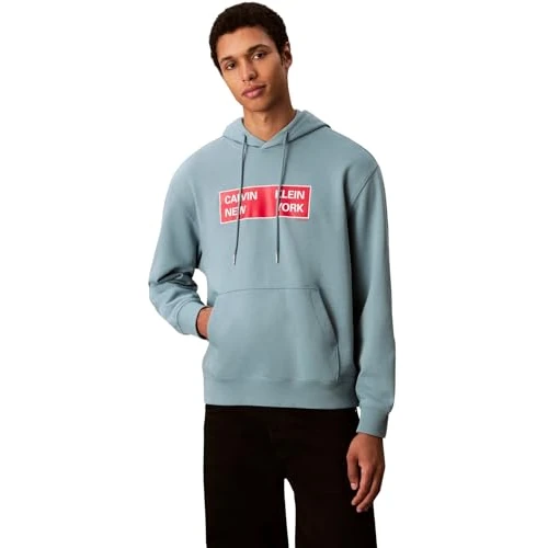 Calvin Klein Hoodie Hombre Terry Box Graphic Regular Fit, Azul (Smoke Blue), XXL