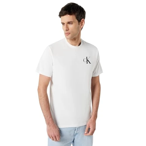 Calvin Klein Uomo T-Shirt Maniche Corte Left Chest Logo Tee Slim Fit, Bianco (Bright White), XXL