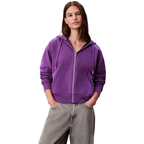 Offerta a tempo: Calvin Klein Donna Felpa con Zip Archive Logo French Terry con Cappuccio, Viola (Smokey Shadow), XL - 0.00% da 54.99 € a 54.99 €