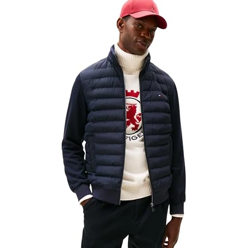 Tommy Hilfiger Męska bluza z kapturem MIX MEDIA z zamkiem błyskawicznym przez MW0MW40050, niebieska, L, Niebieski (pustynne niebo), L