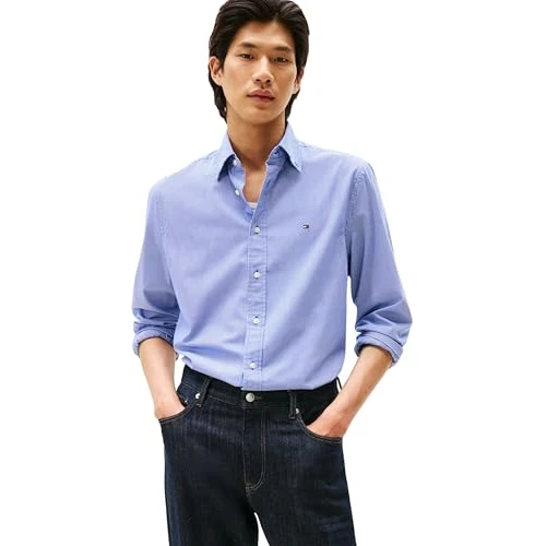 Tommy Hilfiger Uomo Camicia Flex Poplin Micro Gingham Regular Fit, Multicolore (Wedge Blue/Check), S