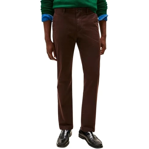 Offerta a tempo: Tommy Hilfiger Uomo Pantaloni Chino Core Denton Essential Twill Straight Fit, Marrone (Dark Brown), 28W/30L - 45% da 99.90 € a 54.99 €