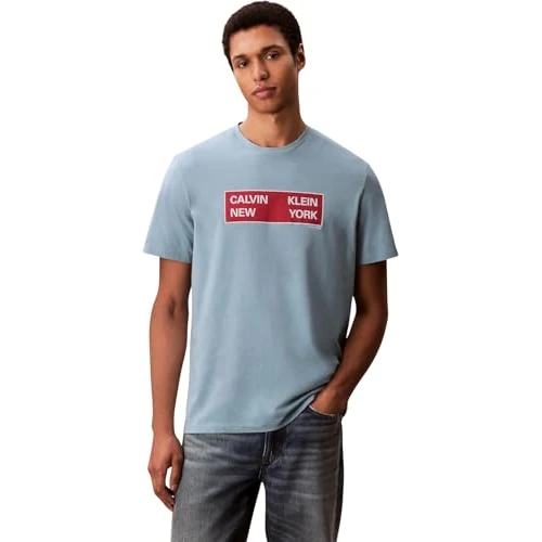 Limited-time offer: Calvin Klein Men’s Short Sleeve Box Graphic Regular Fit T-Shirt, Blue (Smoke Blue), L from 15.94 £ to 15.94 £ (save 0.00%)
