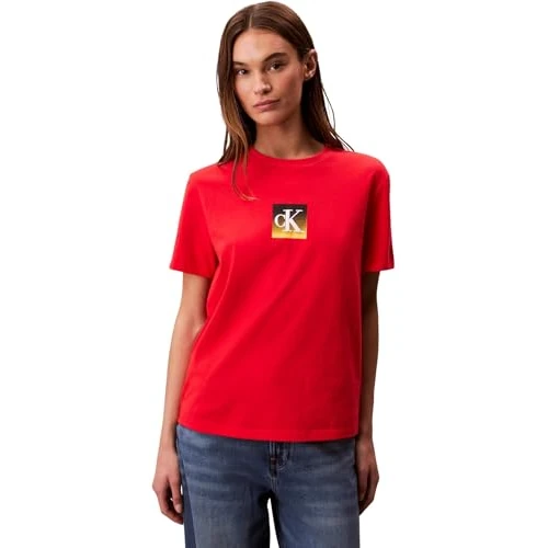 Calvin Klein Donna T-Shirt Maniche Corte Classic Boxed Monogram con Logo, Rosso (Tuscan Terra Cotta), L