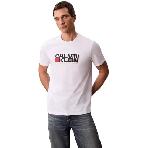Beperkte aanbieding: Calvin Klein Jeans Heren SS 30s EU CK REDBOX Graphic TEE LV04RD814G grafische T-shirts, wit (briljant wit), L, Wit (briljant wit), L van 24.64 EUR naar 24.64 EUR (besparing 0%)