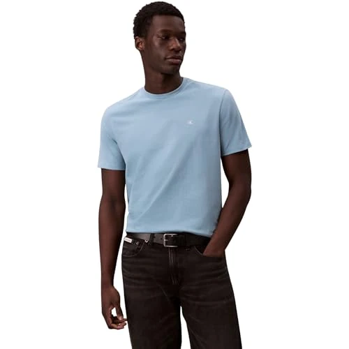 Calvin Klein Uomo T-Shirt Maniche Corte Classic Monogram Tee con Scollo Rotondo, Blu (Smoke Blue), L