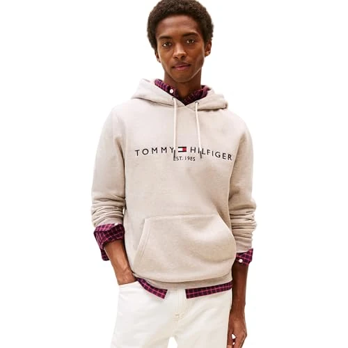 Limited-time offer: Tommy Hilfiger Men’s Tommy Logo Hoodie, Beige (Heathered Pebble), XXL from 110.00 GBP to 64.64 GBP (save 41%)