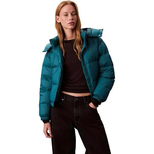 Zeitlich begrenztes Angebot: Calvin Klein Damen Pufferjacke Essential Midweight mit Kapuze, Grün (Maya Blue), M von 229.90 € auf 86.35 € (62% Rabatt)