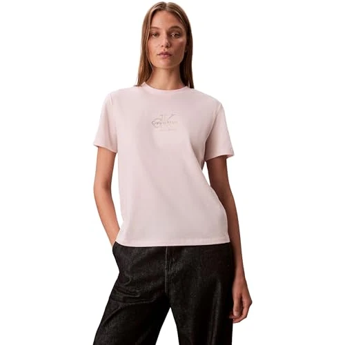 Calvin Klein Jeans Damska koszulka SS Classic FOIL MONOLOGO LV047D873G Graphic Tees, różowa (Tender Blush), XS, Różowy (delikatny róż), XS