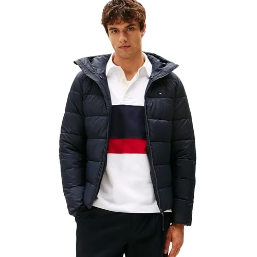 Offerta a tempo: Tommy Hilfiger Uomo Piumino Mid Weight con Cappuccio, Blu (Desert Sky), XXXL - 76% da 152.07 € a 36.08 €