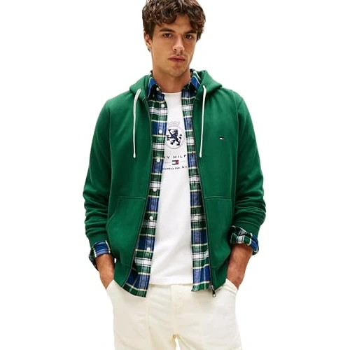 Limited-time offer: Tommy Hilfiger Men’s Essential Fleece Zip Through Hoodie with Pockets, Green (Ornamental Green), 3XL from 110.00 GBP to 66.00 GBP (save 40%)