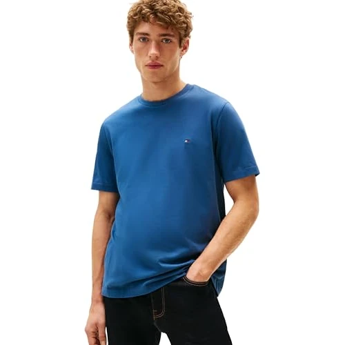 Offerta a tempo: Tommy Hilfiger Uomo T-Shirt Maniche Corte Seasonal Solid Tee con Scollo Rotondo, Blu (Aegean Sea), M - 40% da 39.90 € a 23.99 €