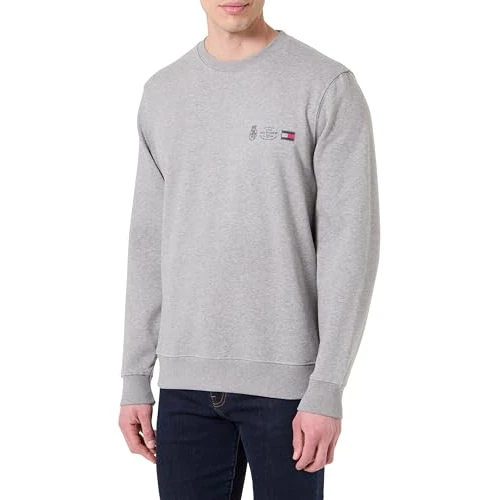Tommy Hilfiger Uomo Felpa Small Crest Outline con Scollo Rotondo, Grigio (Medium Grey Heather), XXL