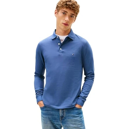 Tommy Hilfiger Polo Manches Longues Homme Slim Basique, Bleu (Aegean Sea), XS