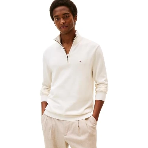Tijdelijke aanbieding: Tommy Hilfiger Heren Essential Cotton Zip Mock MW0MW37331 Half Zip Trui, Geel, XL, Geel (ivoorbloemblaadje), XL van 69.63 EUR naar 69.63 EUR (korting 0%)