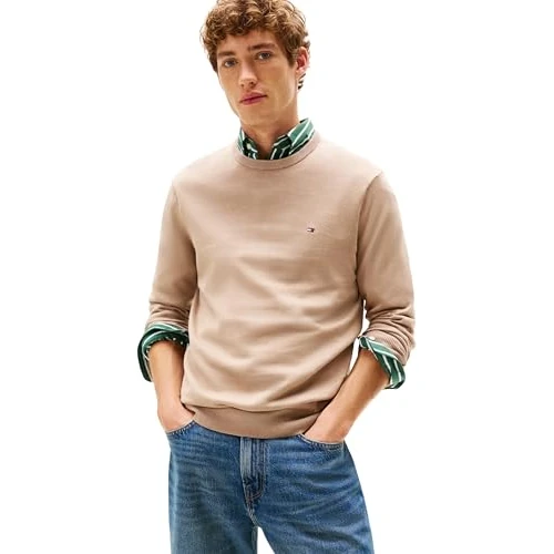 Tommy Hilfiger Męski Essential SSNL Bawełniany Okrągły Dekolt MW0MW39999 Sweter Sweter, Beżowy, XL, Beżowy (Coastal Taupe), XL