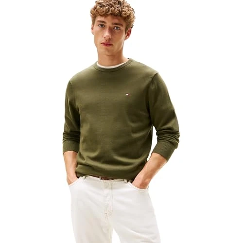 Limited-time offer: Tommy Hilfiger Men’s Essential Cotton Round Neck Jumper, Green (Huntsman Green), S from 90.00 GBP to 57.63 GBP (save 36%)