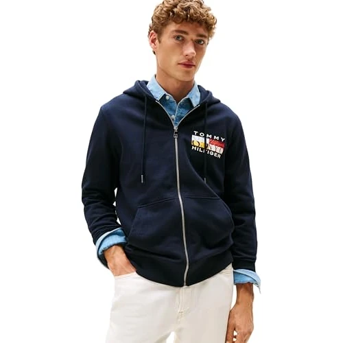 Tijdelijke aanbieding: Tommy Hilfiger Heren TH KLEUR VLAG ZIP DOOR MW0MW40043 Zip Through Hoodie, Blauw, L, Blauw (Woestijnhemel), L van 80.79 EUR naar 80.79 EUR (korting 0%)