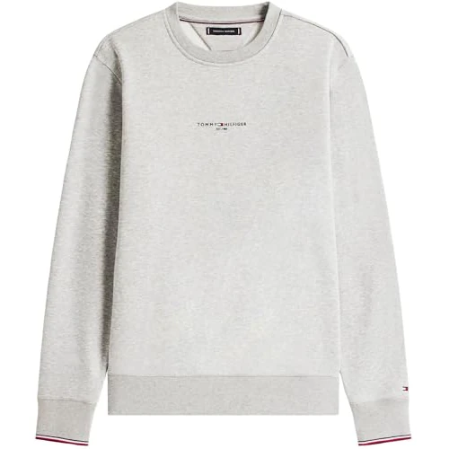 Tommy Hilfiger Men’s Tipped Round Neck Sweatshirt, Grey (Light Grey Heather), XS