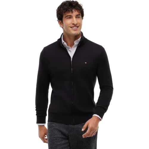 Oferta limitada: Tommy Hilfiger Jersey con Cremallera Hombre Essential Cotton Zip Thru con Cuello Alto, Negro (Black), S de 129.90 € a 54.70 € (ahorro 58%)