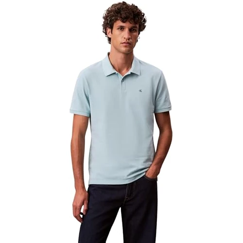Calvin Klein Polo Manches Courtes Homme Monogram Pique en Coton, Bleu (Stratosphere), M